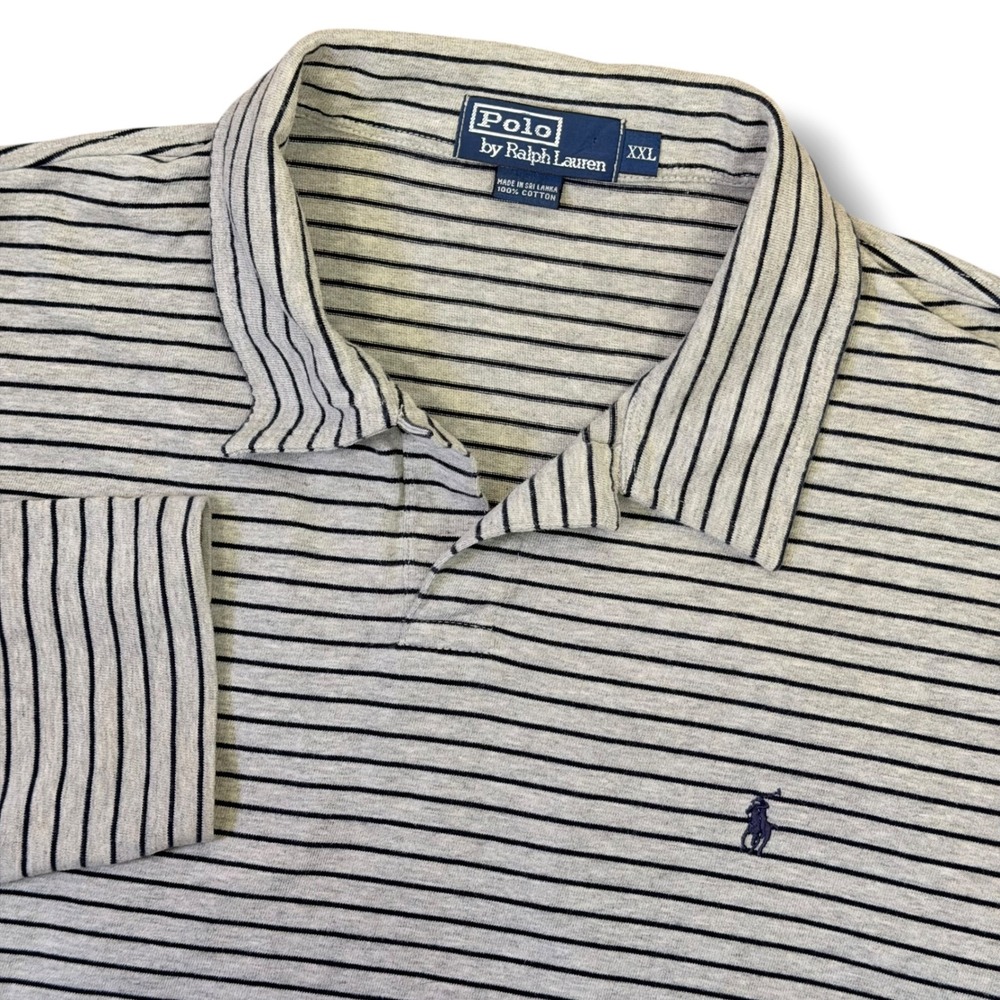Vintage Polo Ralph Lauren Men XXL Gray Striped Logan Collar Heritage Polo Shirt